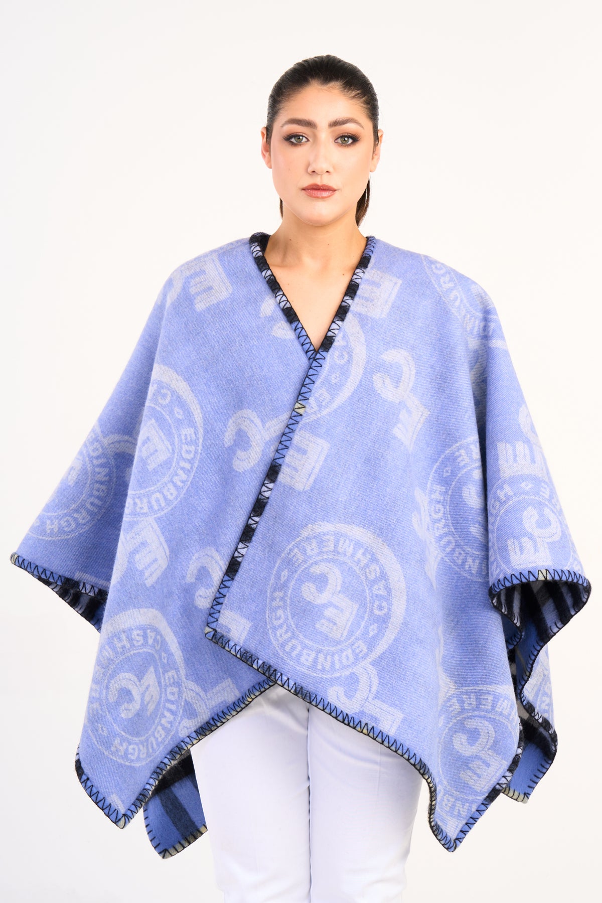 Cape EC Reversible Blue Poncho 100% Pure Lambswool