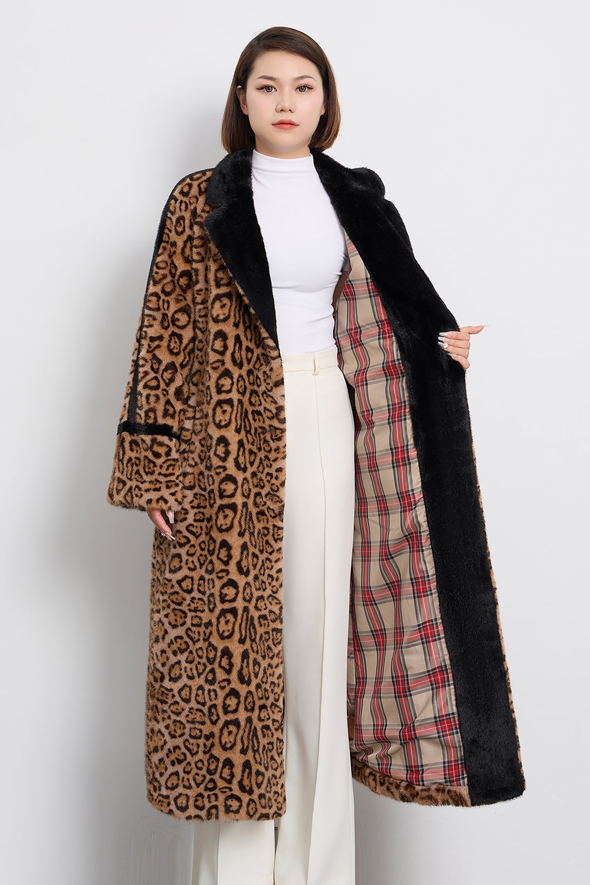 Women s Fur Long Coat Exclusive Design Leopard Print