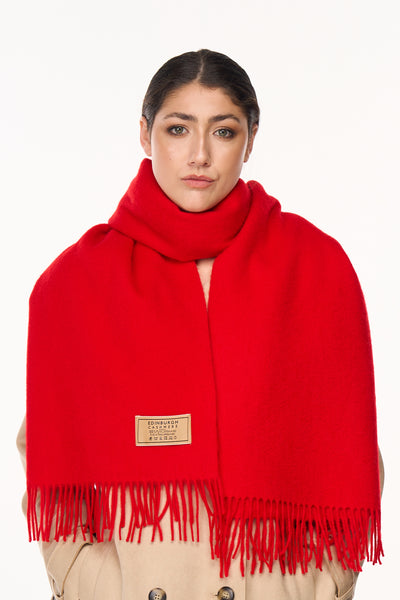 Plain Scarf Red Oversized Wrap 100% Pure Lambswool