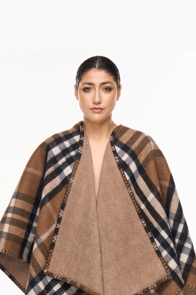 Cape EC Reversible Brown Poncho 100% Pure Lambswool