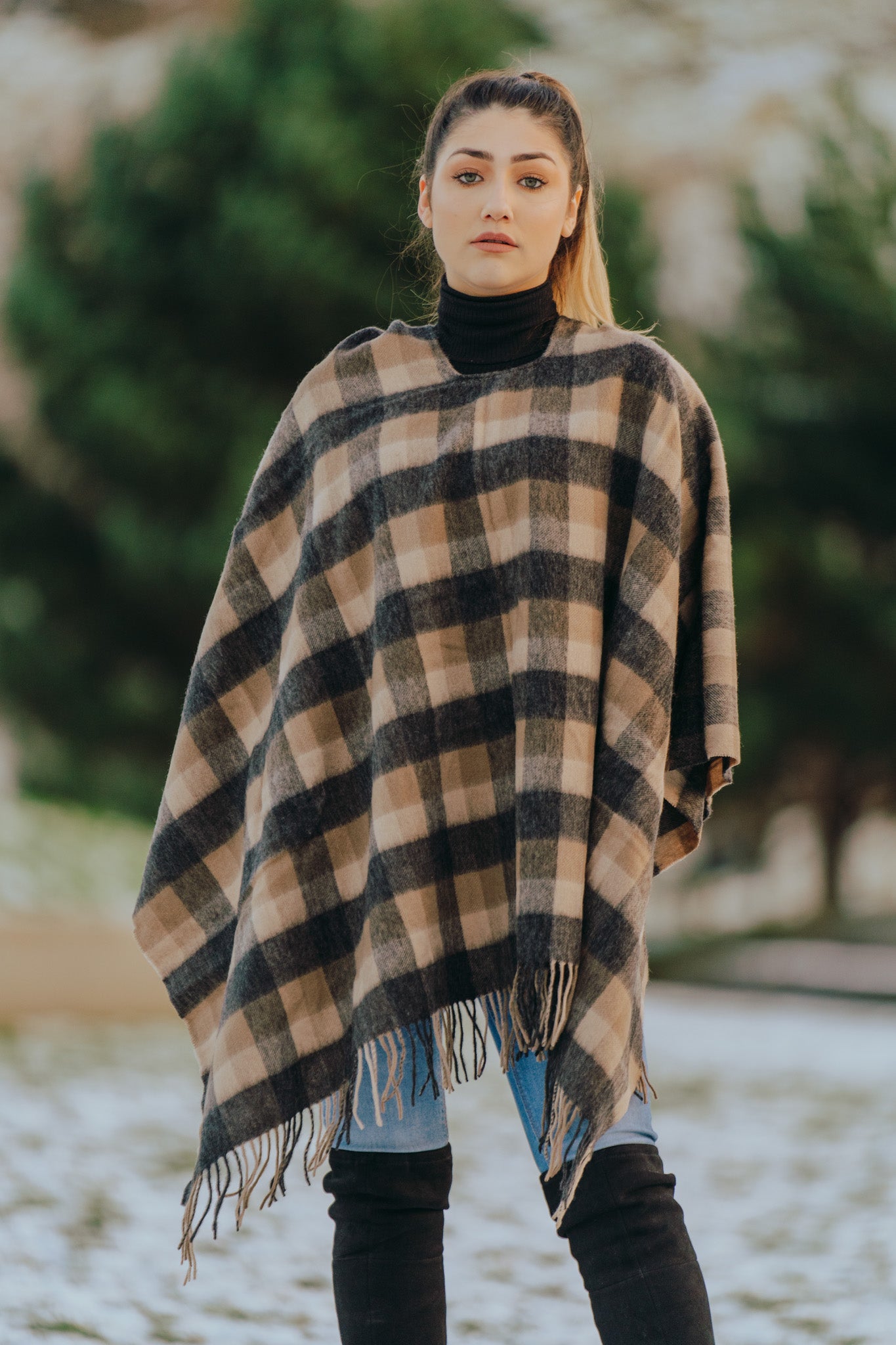 Brown Check Cape 100% Pure Lambswool