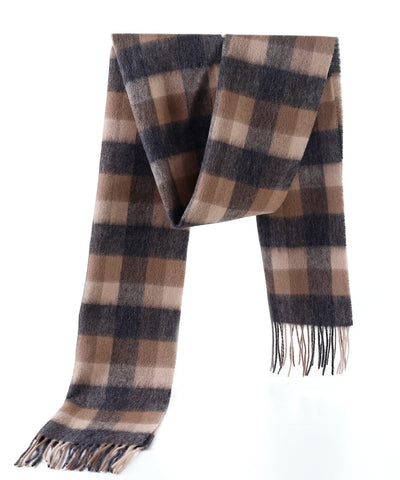100% Pure Cashmere Children Tartan Scarf Natural Brown