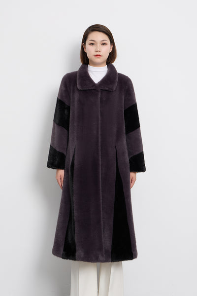 Women's Fur Long Coat Exclusive Design - Grey/Black