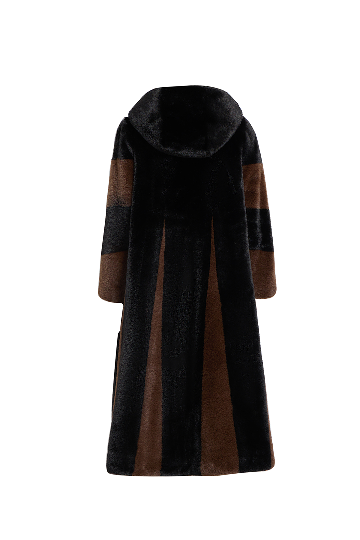 Women's Hooded Fur Long Coat Exclusive Design - Black/Brown