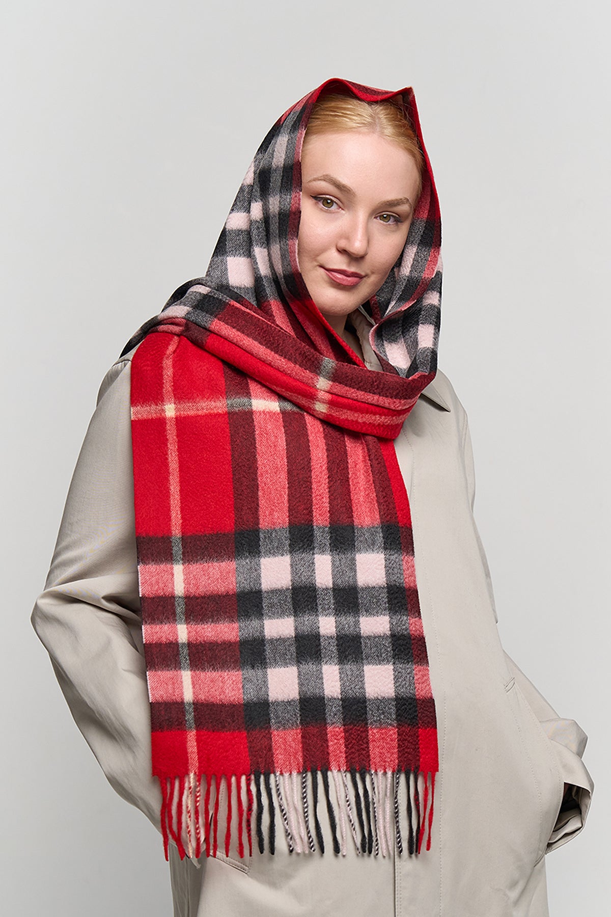 DC Check Cashmere Scarf Red - Big Size