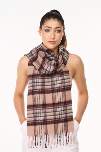 100% Pure Cashmere Scarf Stewart Camel Tartan