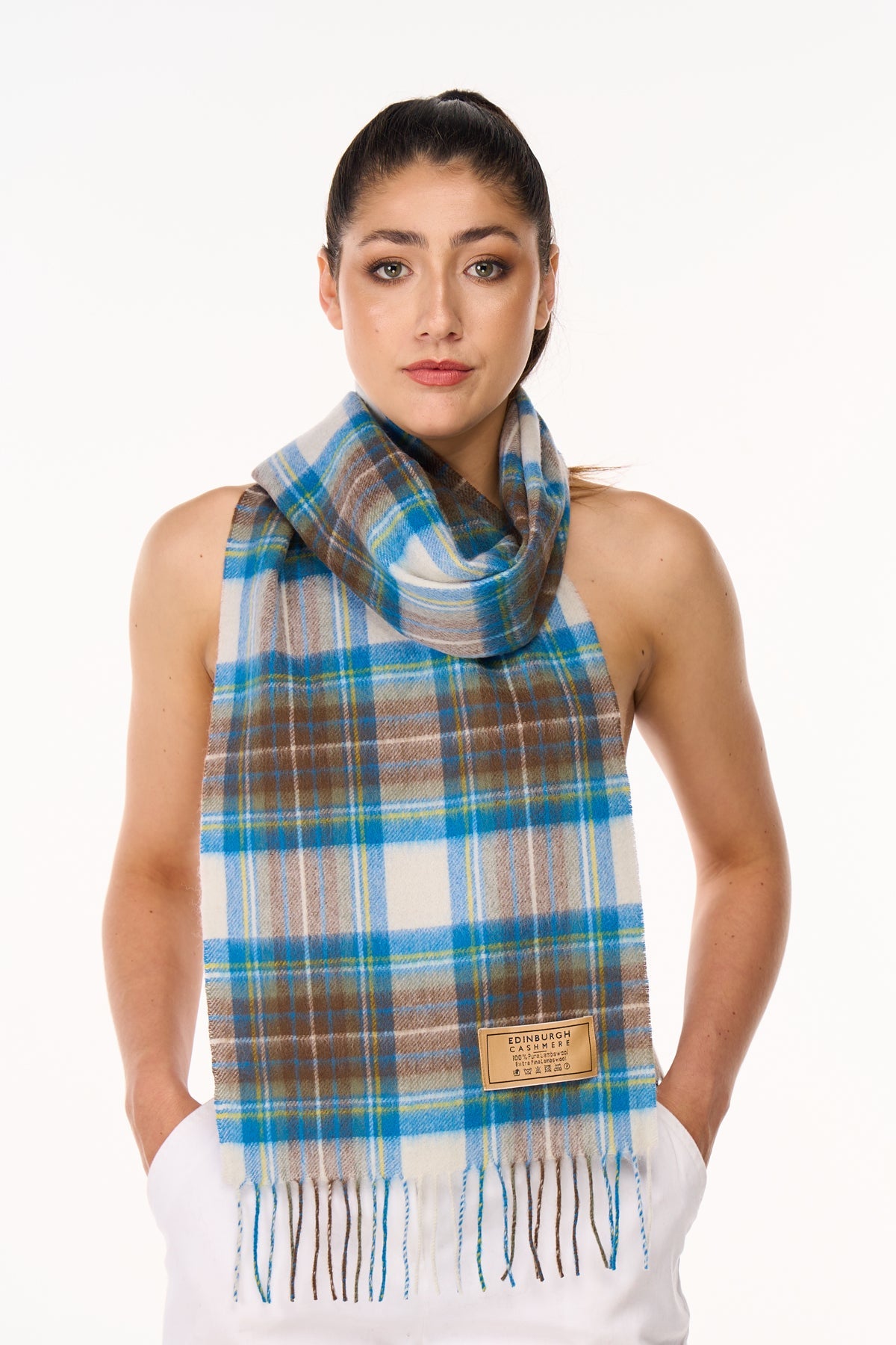 100% Pure Cashmere Scarf Design Stewart Muted Blue