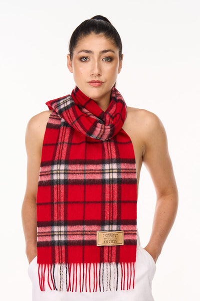 100% Pure Cashmere Scarf Scottish Thomson Red Check Design