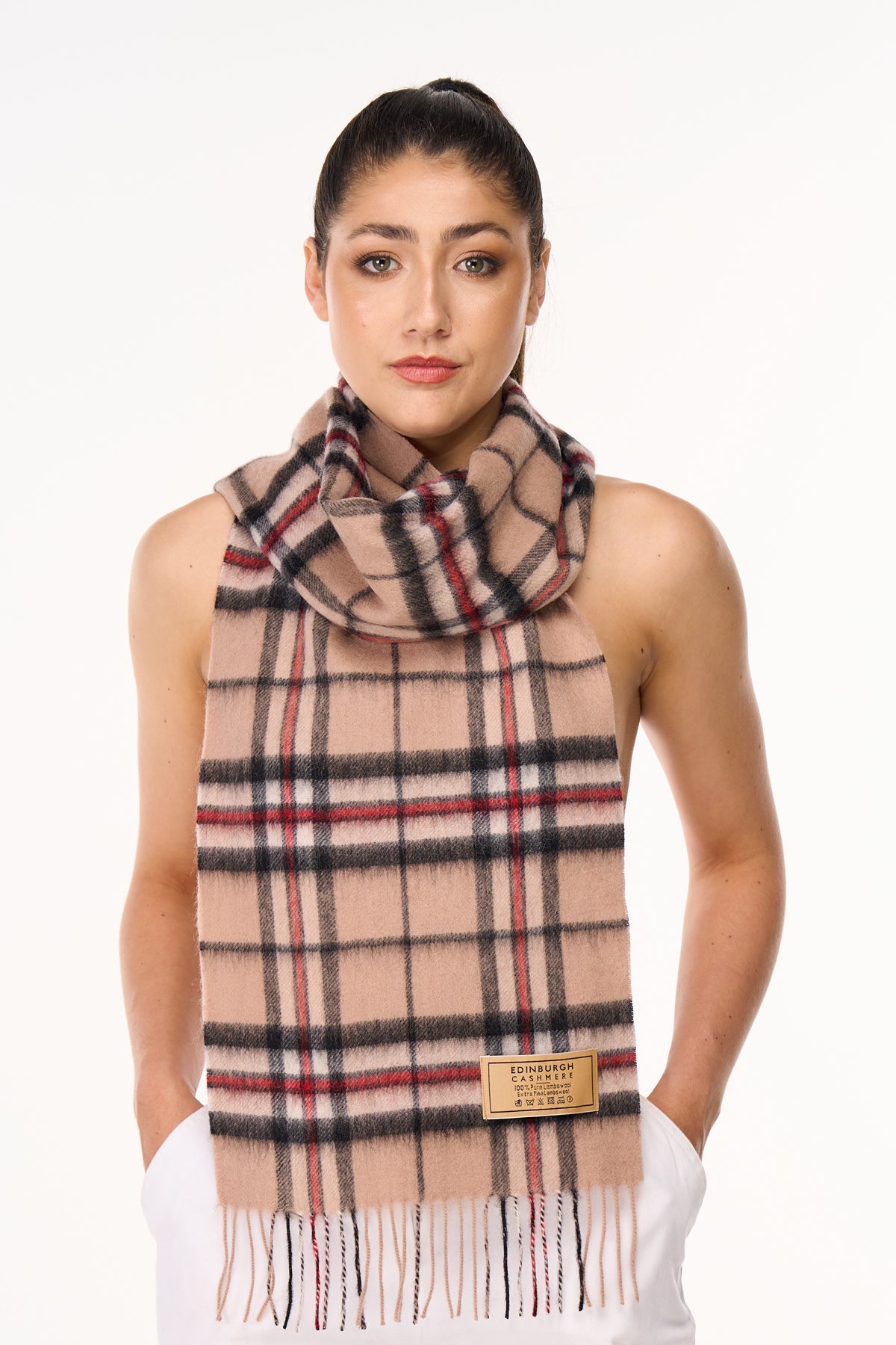 Cashmere Scarf Thomson Camel Light Tartan - Small Size