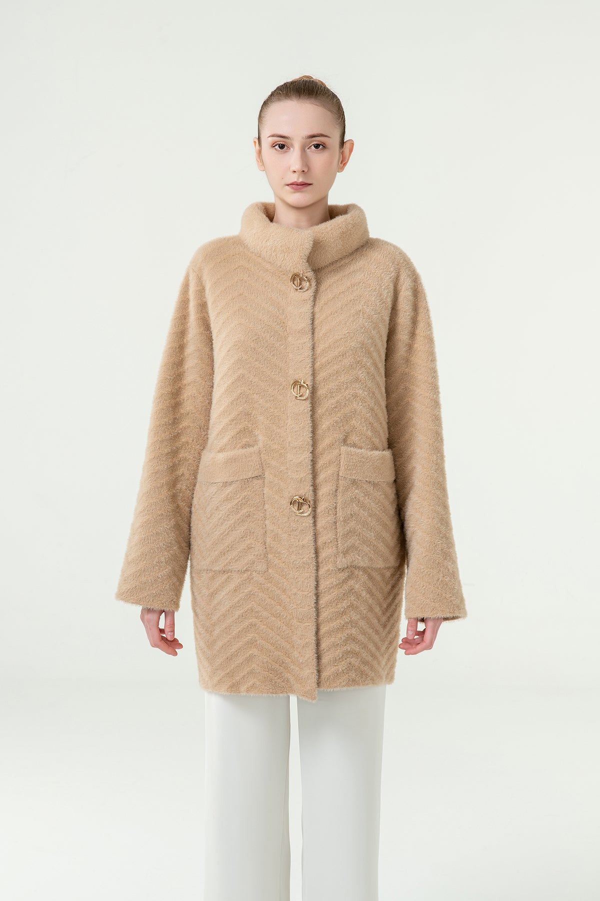 Women's Fur Coat Exclusive Design - Camel