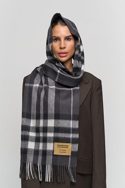 DC Check Cashmere Scarf Charcoal - Big Size
