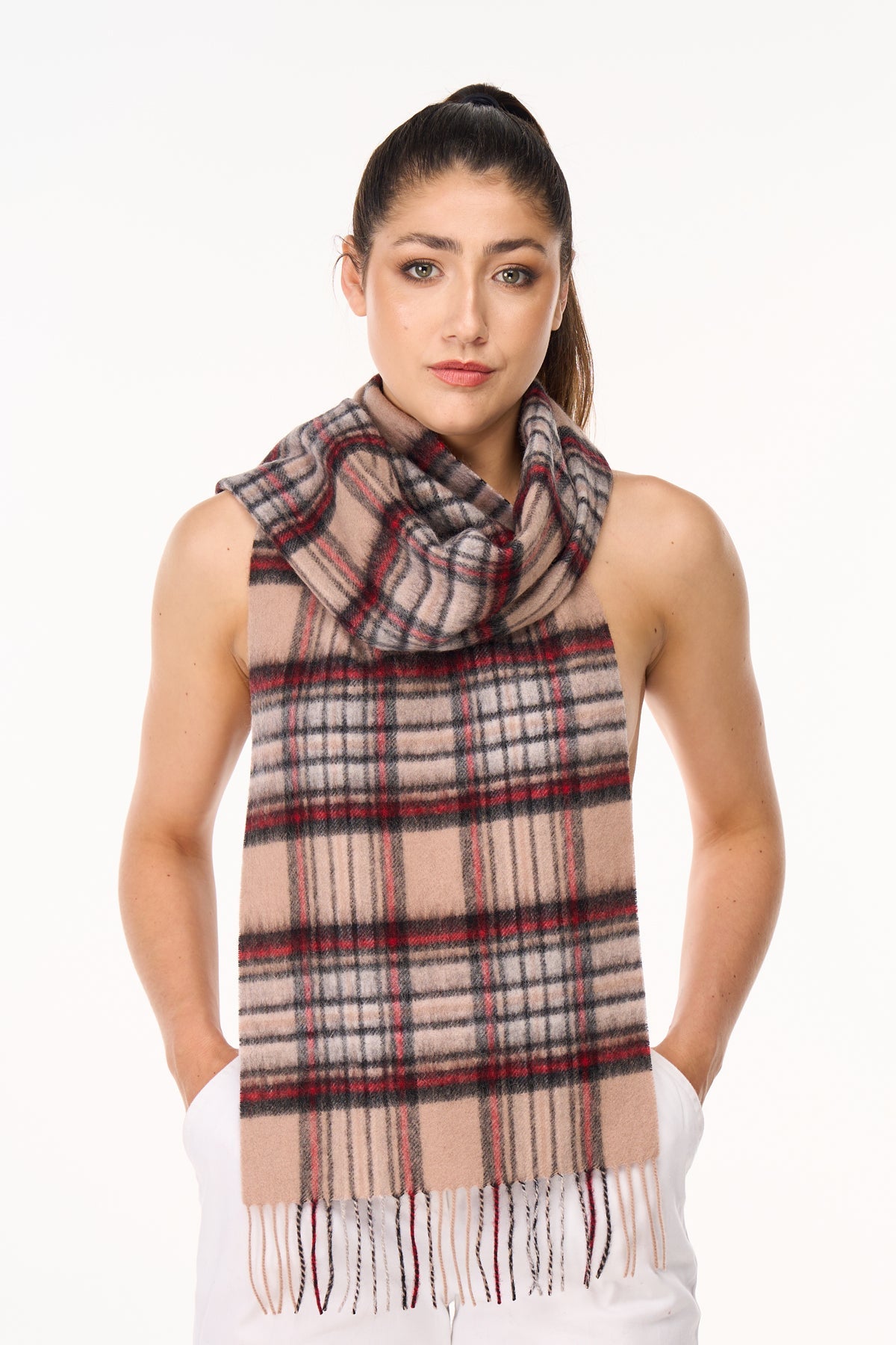100% Pure Children's Cashmere Scarf Stewart Camel Tartan