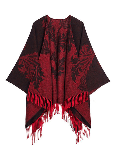 Cape Single Thistle Red Poncho 100% Pure Lambswool