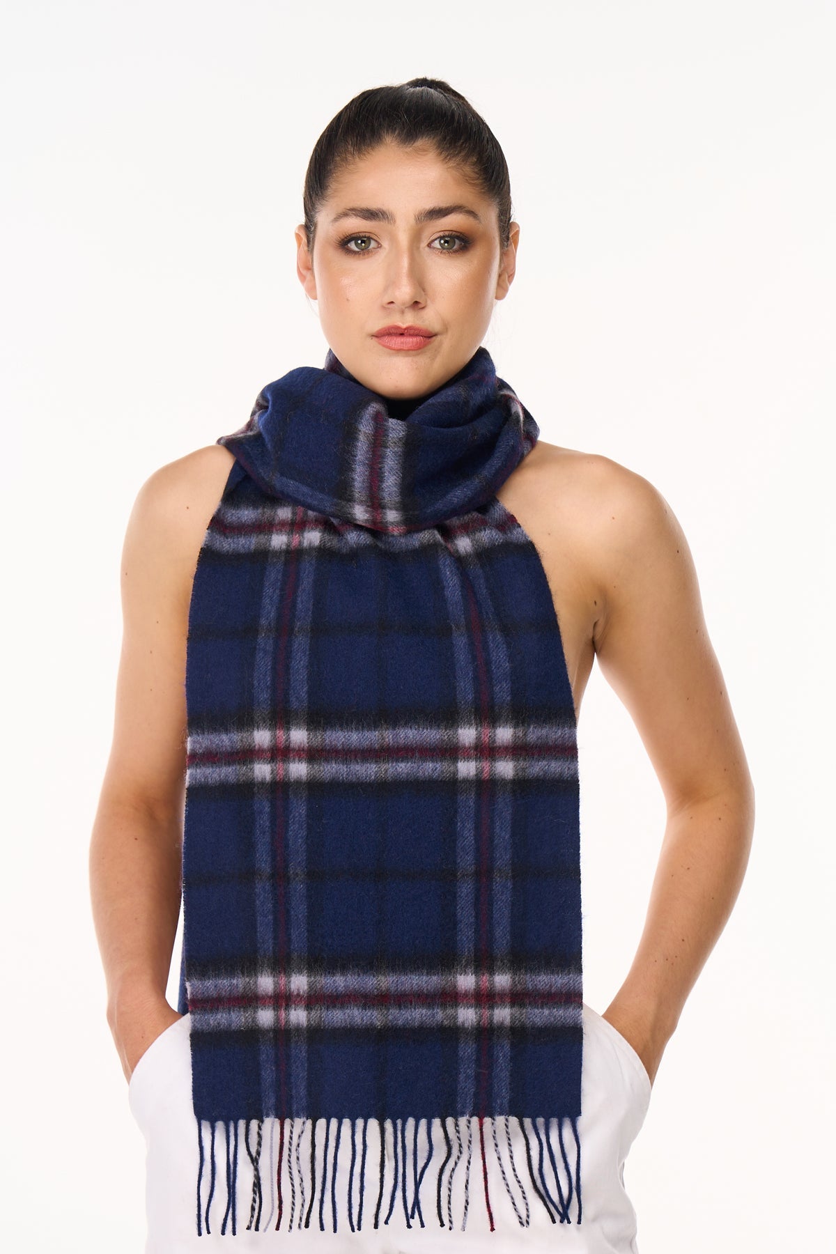 100% Pure Cashmere Scarf Thomson Navy Tartan