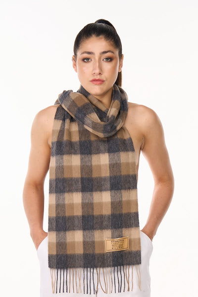 100% Pure Cashmere Scarf Design Brown Check