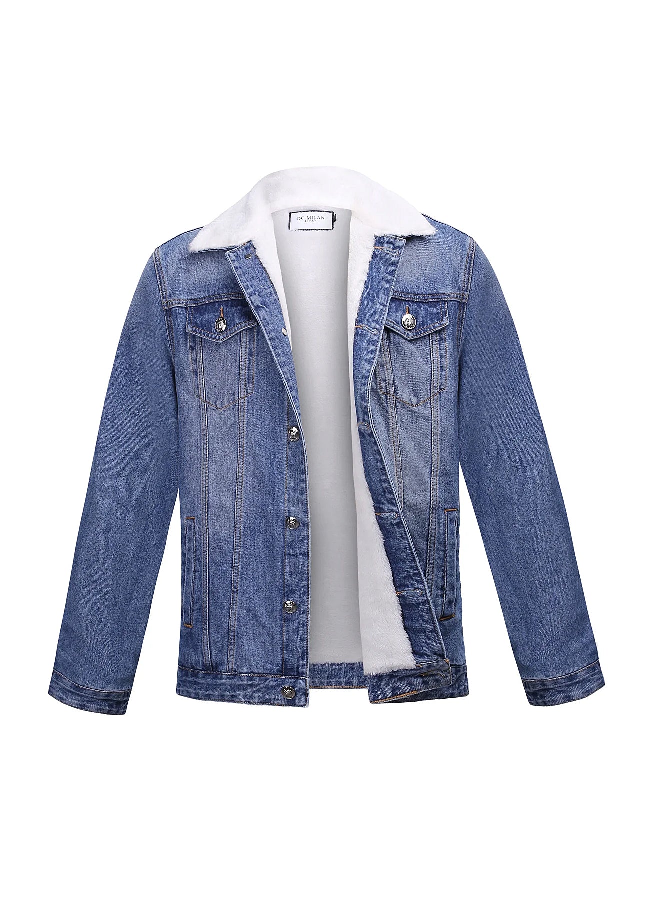 Embroidered Blue Denim Jacket With Faux Fur