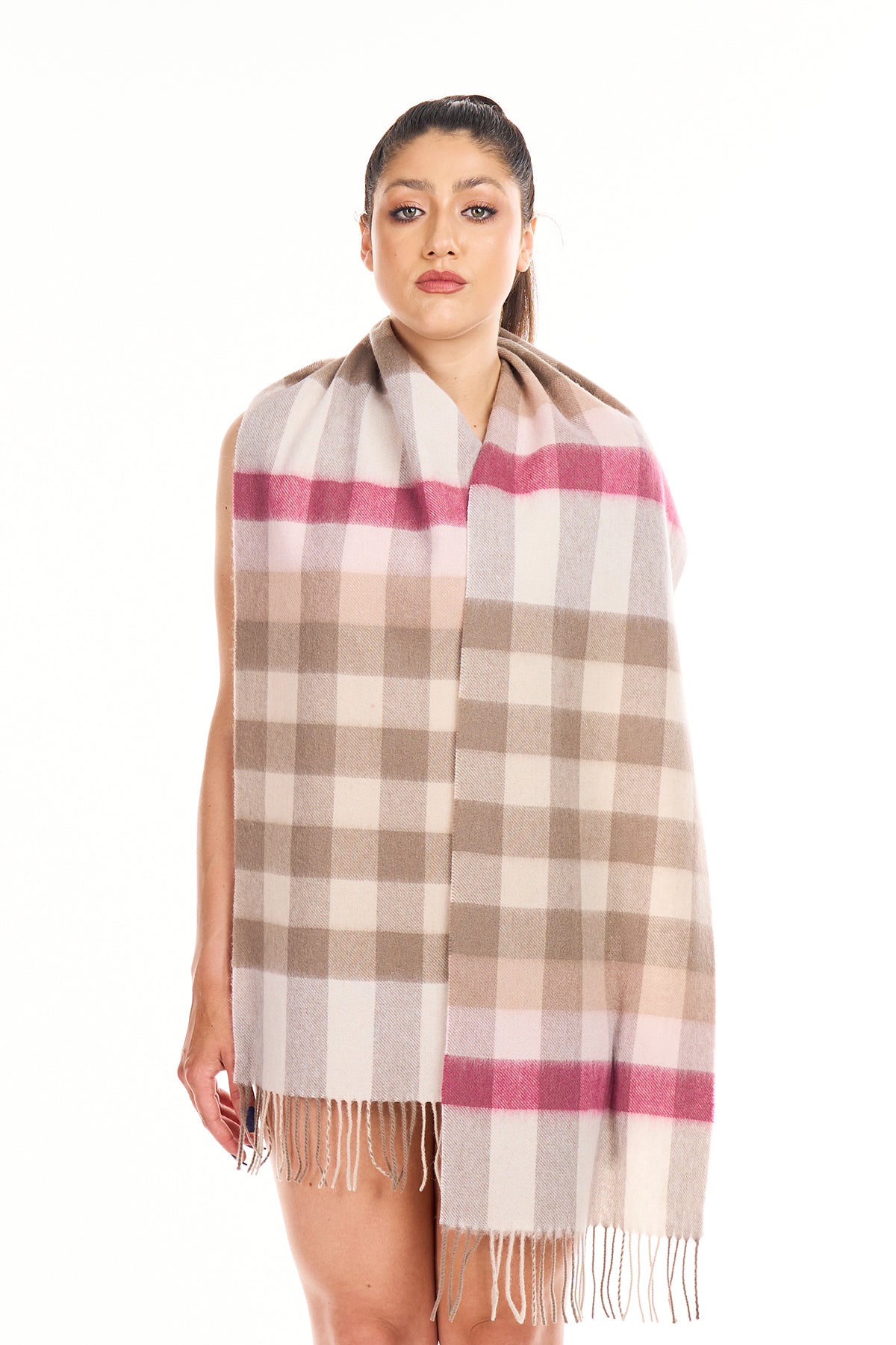 100% Pure Cashmere Pink Check Scarf