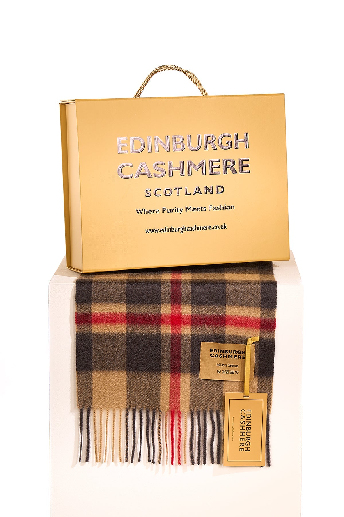 DC Scott Cashmere Scarf Camel and Black - Small Size