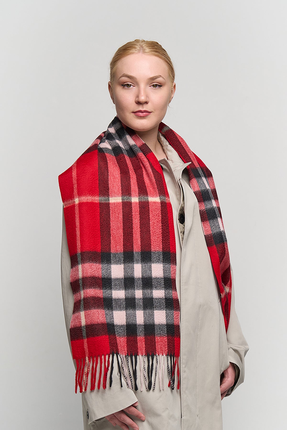DC Check Cashmere Scarf Red - Big Size