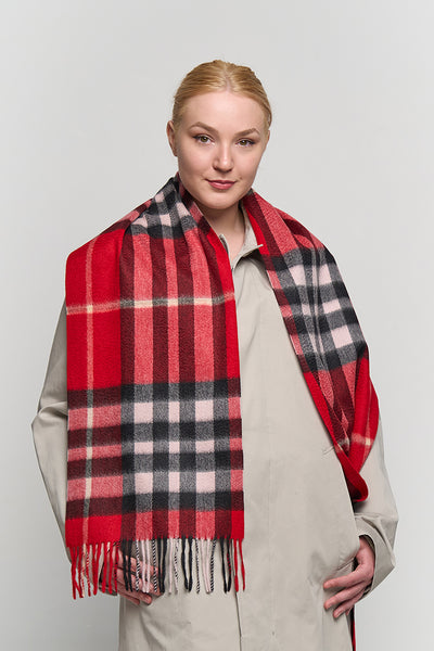 DC Check Cashmere Scarf Red - Big Size