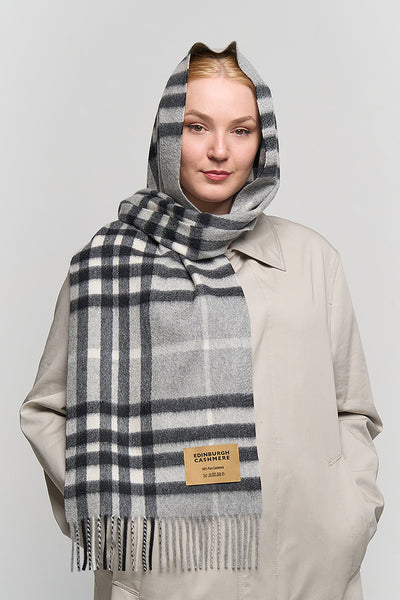 100% Pure Cashmere Designer Scarf Iconic DC Classic Grey
