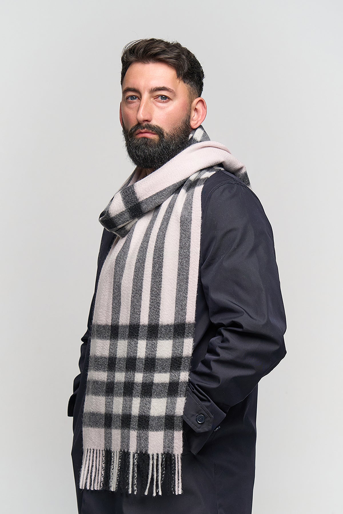 DC Check Cashmere Scarf Light Pink - Big Size