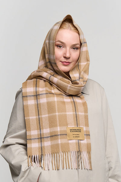 Cashmere Scarf Scottish Thomson Camel Design - Small Size