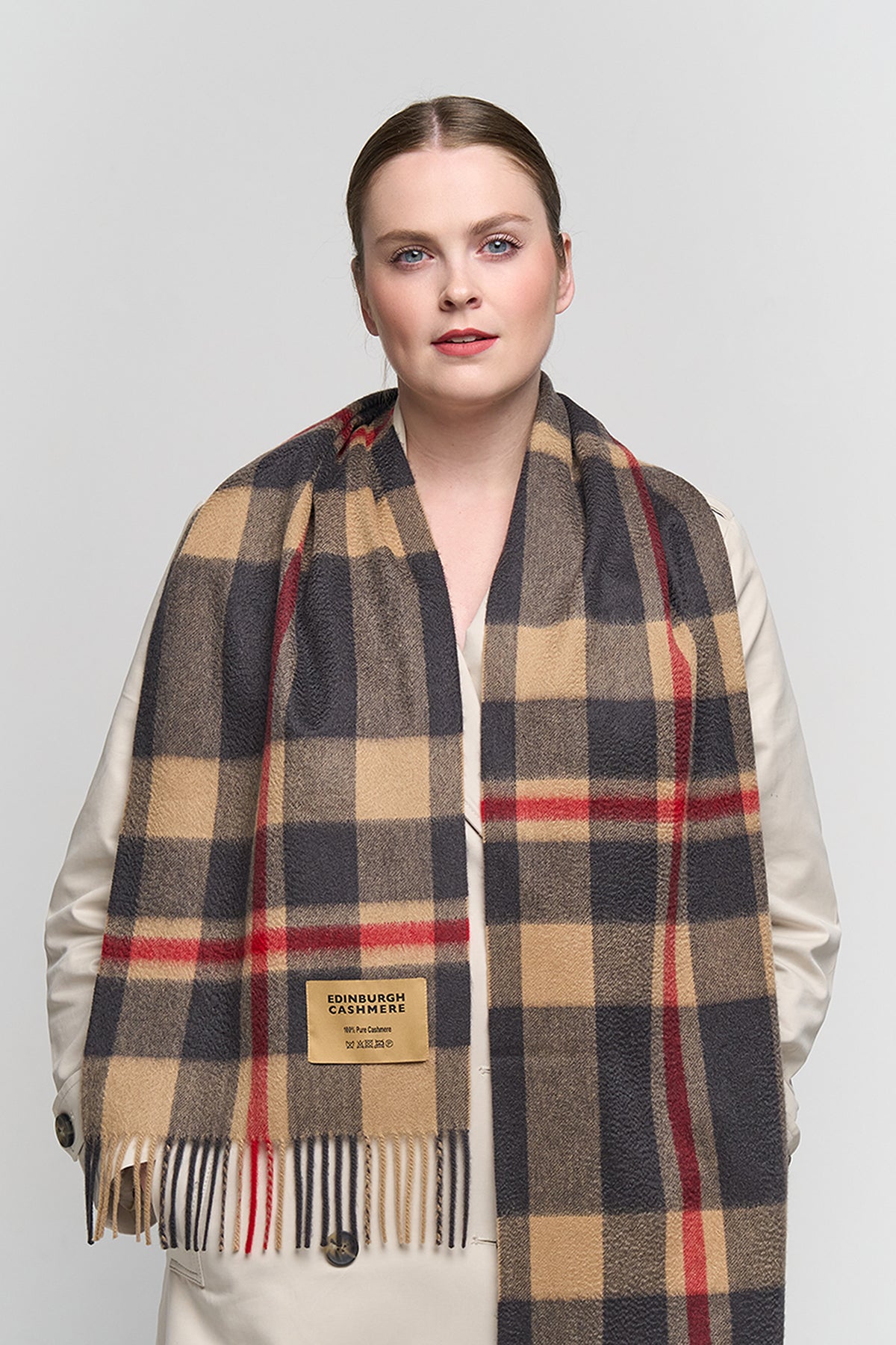 DC Scott Cashmere Scarf Camel and Black - Big Size