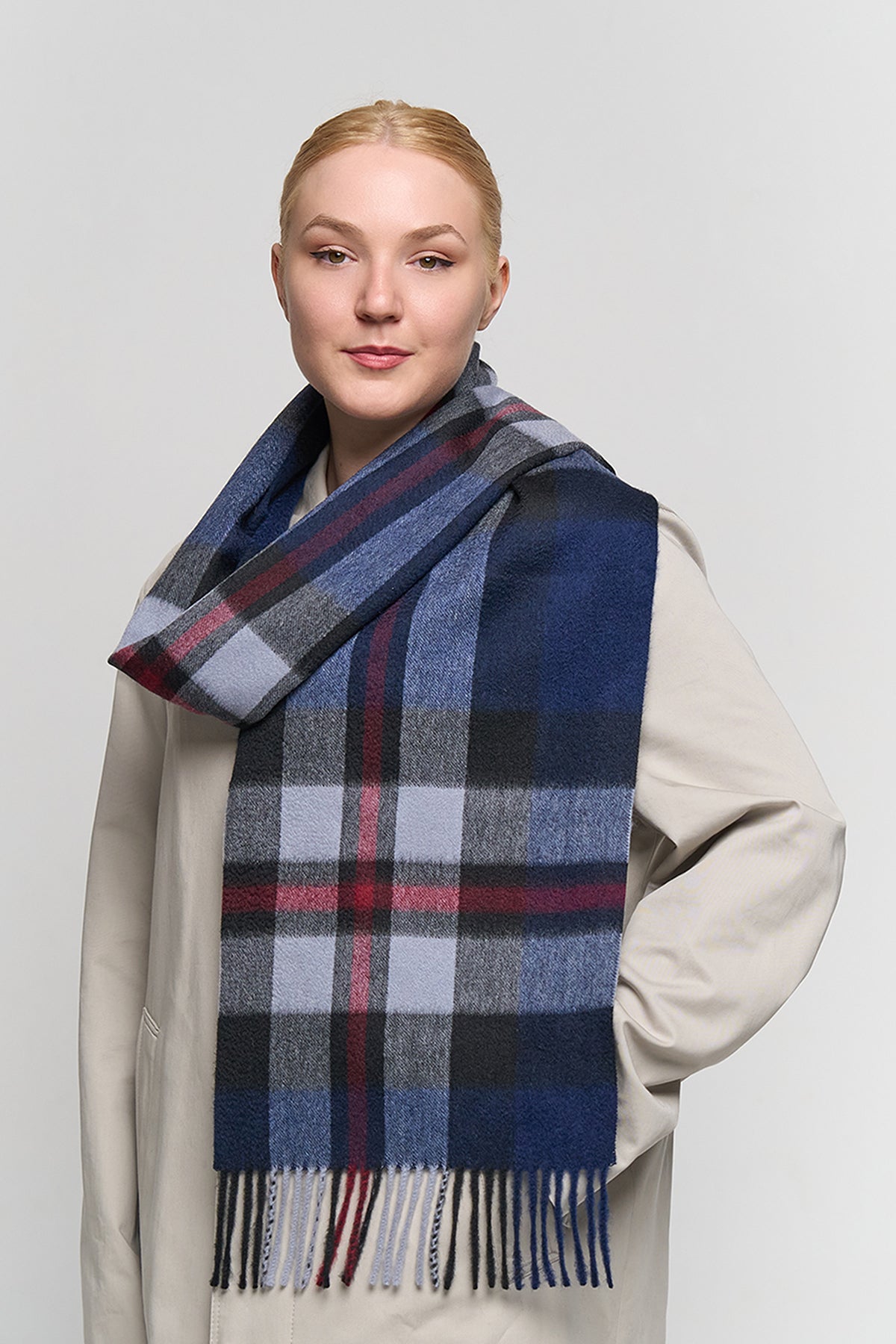 100% Pure Cashmere Scarf Scottish Design Navy - Small Size
