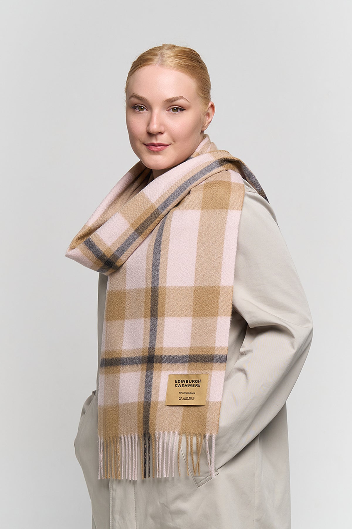 DC Scott Cashmere Scarf Camel and Black 3 - Big Size