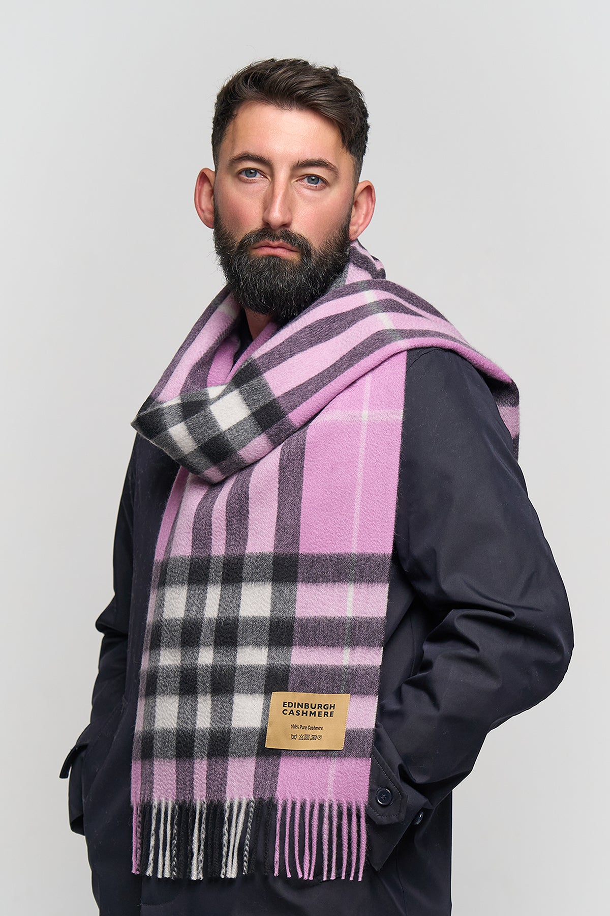 DC Check Cashmere Scarf Dark Pink - Big Size