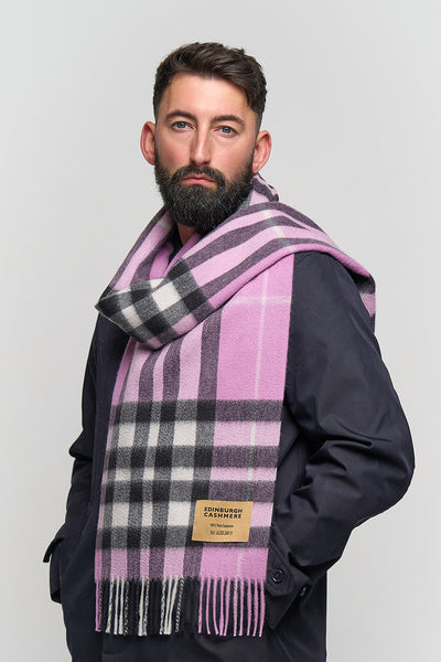 DC Check Cashmere Scarf Dark Pink - Big Size