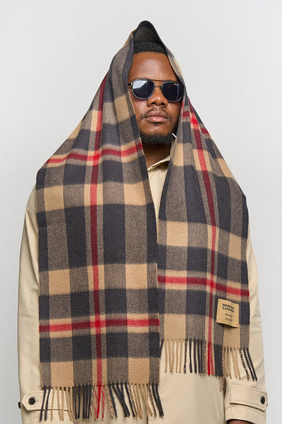 DC Scott Cashmere Scarf Camel and Black - Small Size