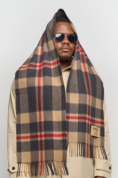 DC Scott Cashmere Scarf Camel and Black - Big Size