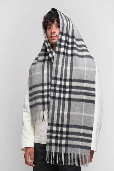 DC Check Cashmere Scarf Grey - Big Size