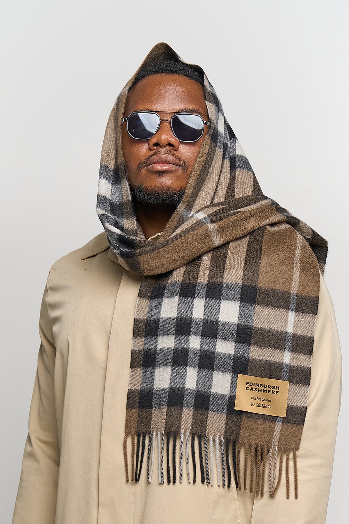 DC Check Cashmere Scarf Chocolate - Big Size
