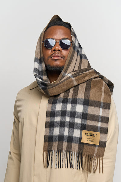 DC Check Cashmere Scarf Chocolate - Big Size