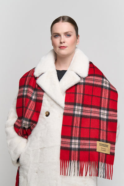 100% Pure Cashmere Scarf Scottish Thomson Red Check Design