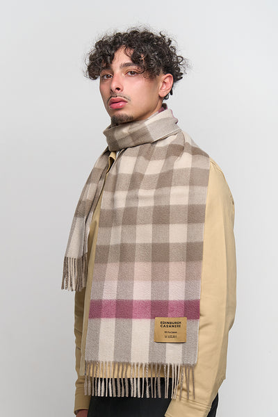 100% Pure Cashmere Pink Check Scarf