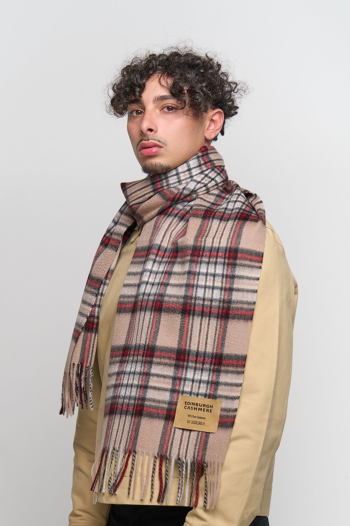 Scarf Stewart Camel Tartan 100% Pure Lambswool