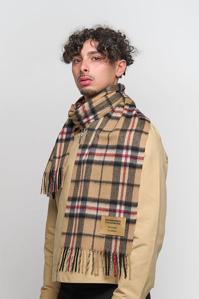 Cashmere Scarf Thomson Camel Light Tartan - Small Size