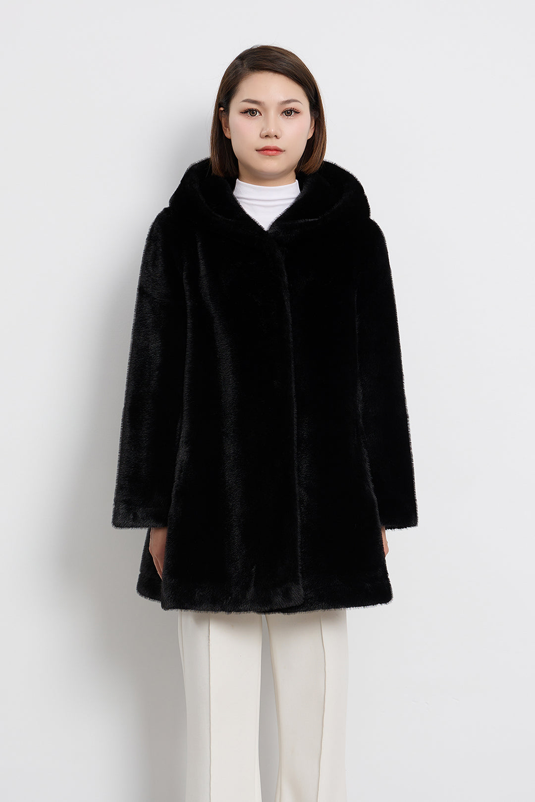 Women's Hooded Fur Short Coat Exclusive Design - Black – Edinburgh