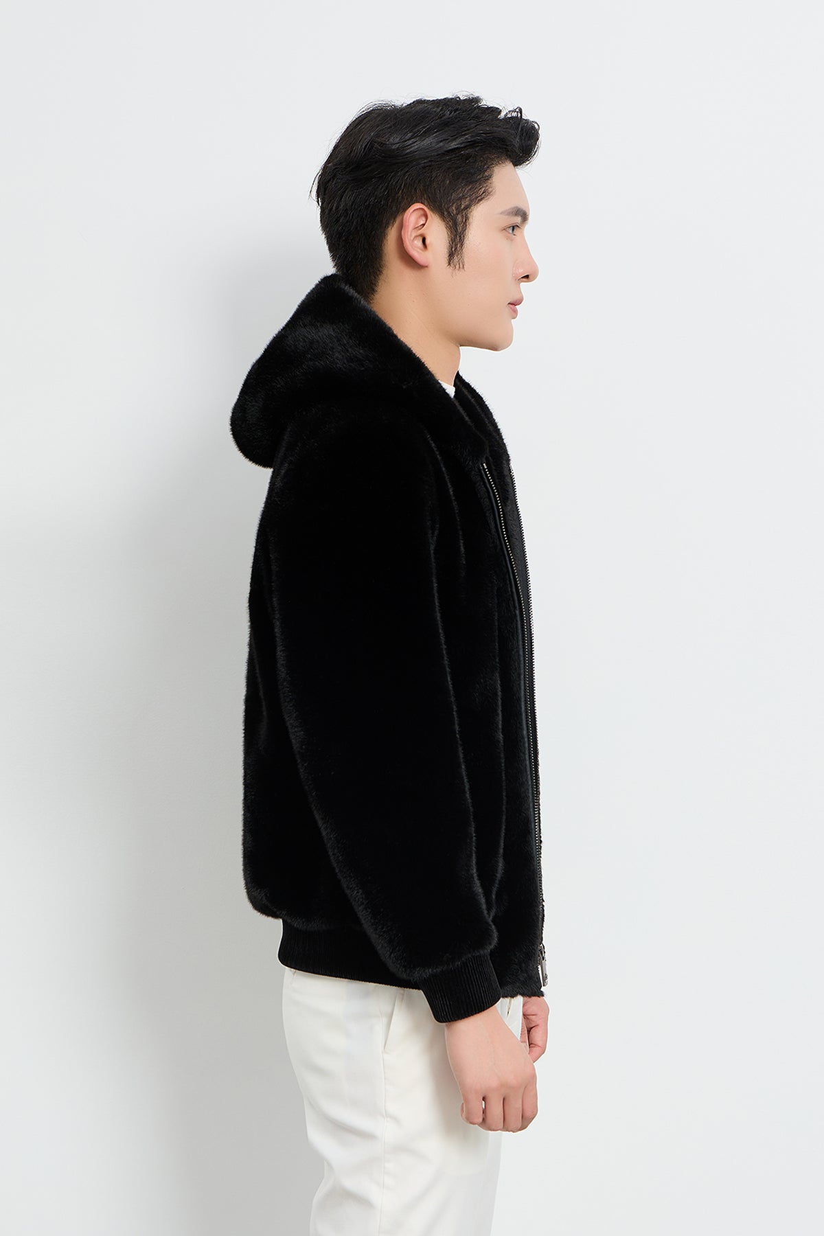 Men's Hooded Fur Jacket Exclusive Design - Black