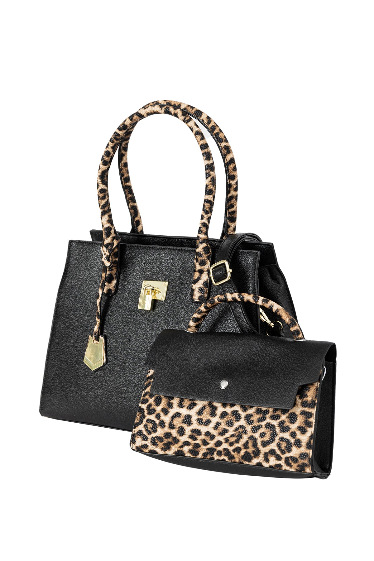 Women's Handbag Lucchi Design - Black/Leopard Print