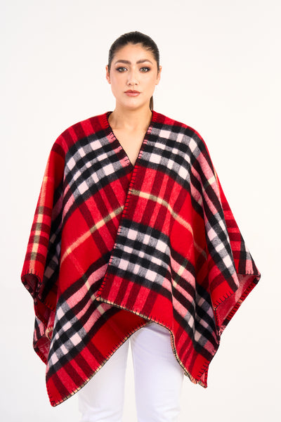 Cape EC Reversible Red Poncho 100% Pure Lambswool