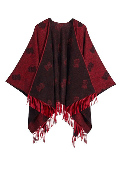 Cape Small Thistle Red Poncho 100% Pure Lambswool