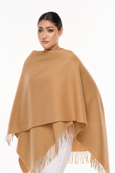 Plain Cape Camel Poncho 100% Pure Lambswool