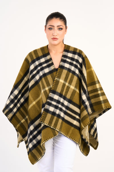 Cape EC Reversible Green Poncho 100% Pure Lambswool