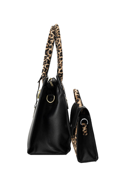 Women's Handbag Lucchi Design - Black/Leopard Print