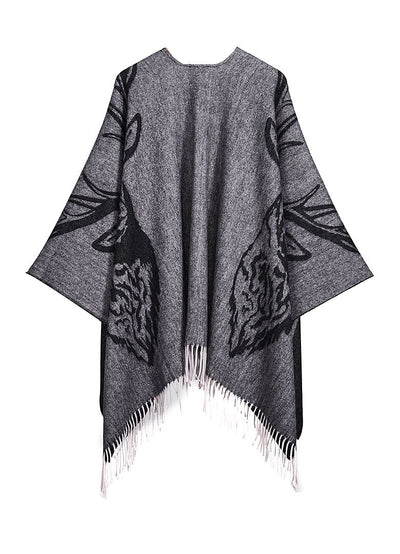 Cape Stag Grey Poncho 100% Pure Lambswool